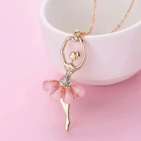 Cute Pink Skirt Ballet Dancer Girls Rhinestone Fashion Necklace - Picture 1 of 5